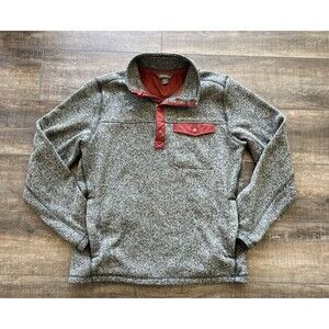 Eddie Bauer Mens Pullover Sweater Snap Fleece Heather Gray Polyester, Sz Medium